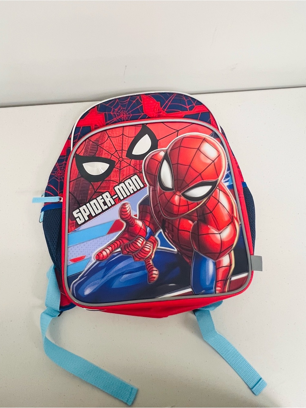 Spiderman Kids Red Backpack with Light Blue Straps